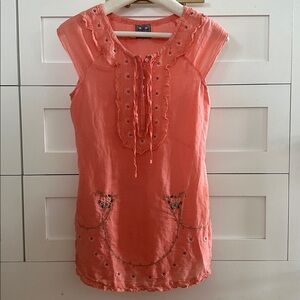 Free People Coral Embroidered Blouse, Like New